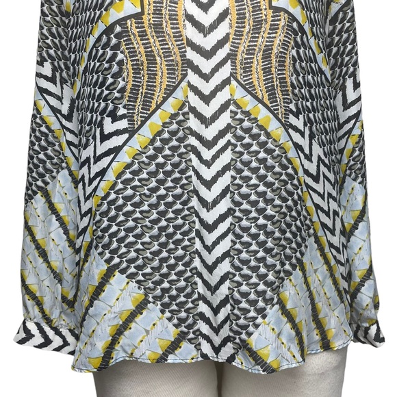 Hale Bob Black /White / Yellow Animal Print 100% Silk Beaded V Neckine Blouse Sm - Picture 9 of 16
